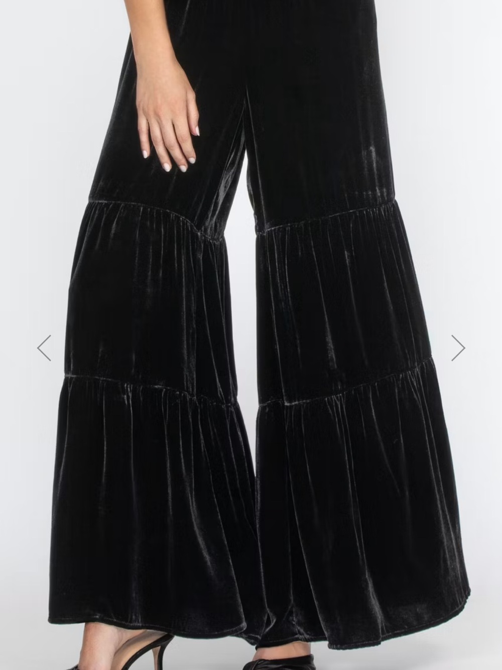 Johnny Was Velvet Tiered Wide-Leg Pants in Black Like New